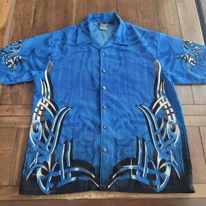 CTWO Tribal Graphic Blue Hawaiian Button-Up Shirt size L